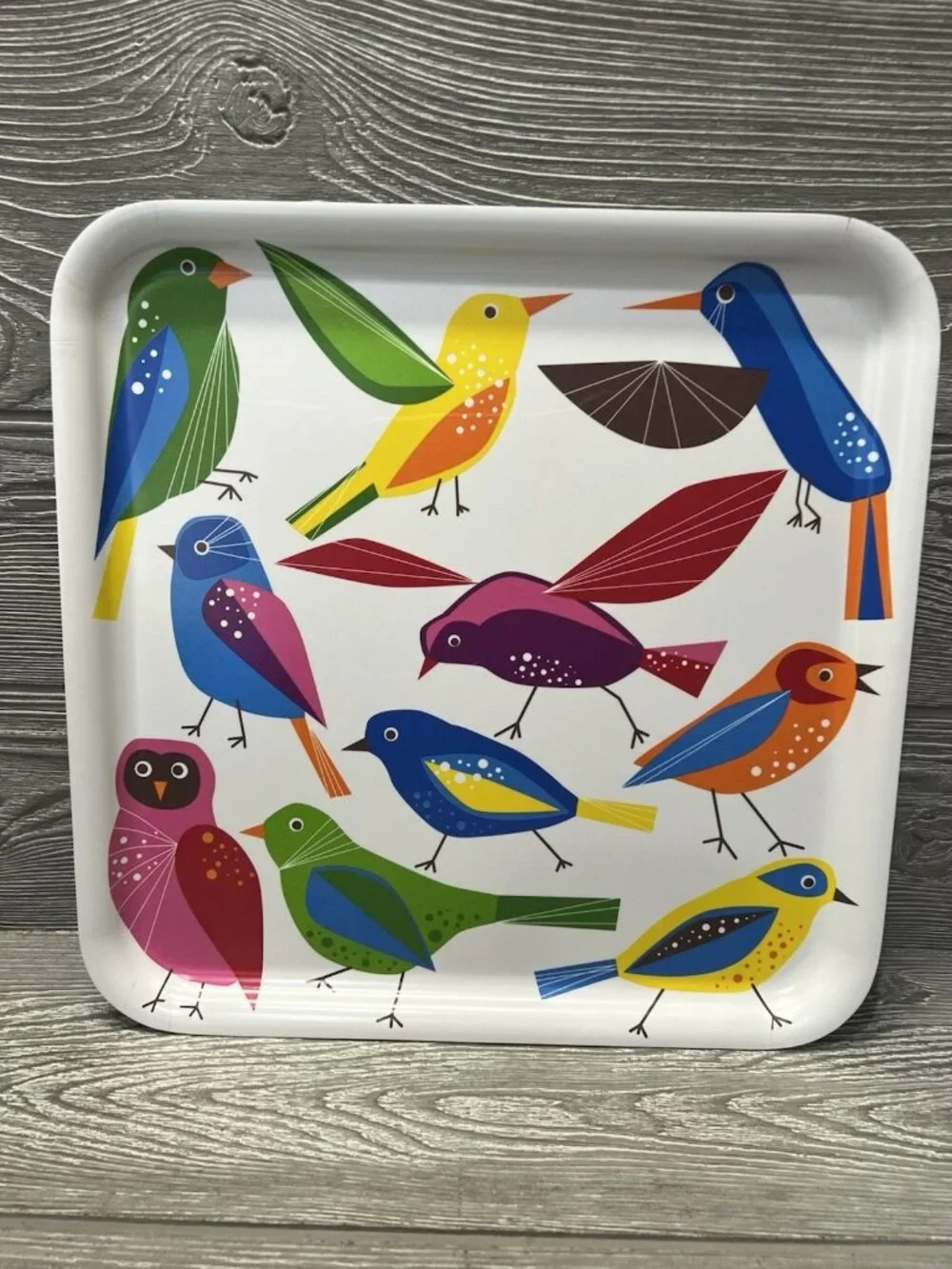 IKEA BARBAR Retired Bird Melamine Tray 13x13 Colorful Scandinavian Modern Art